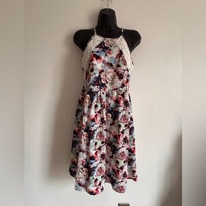 Xhilaration Multicolor Floral Knee High Neck Sleeveless Lined Dress EUC Size M